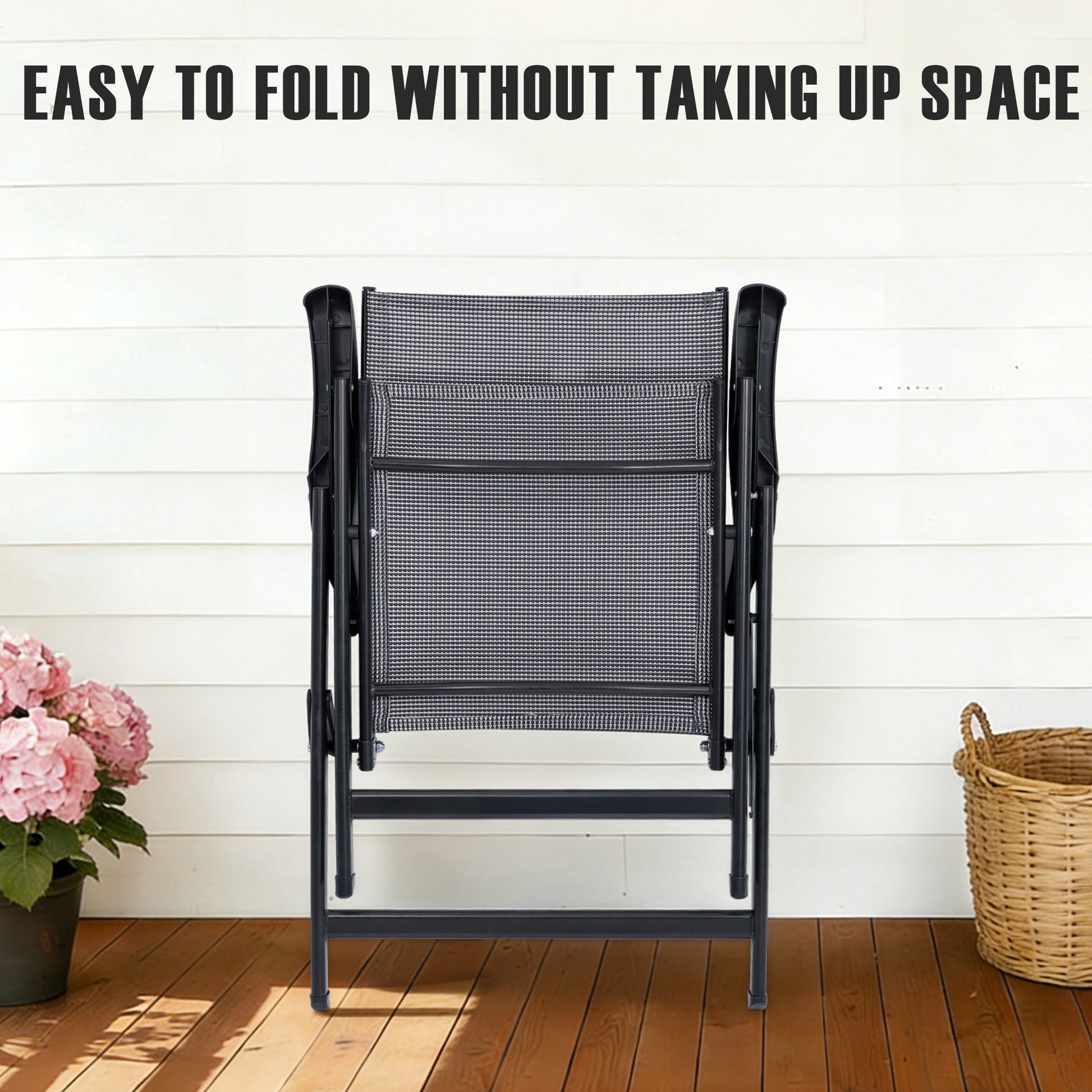 2 - Pack Outdoor Folding Patio Chairs Mesh Arm Chairs Gray AMOMC072 - with | Sold by Uncle Wiener's Wholesale