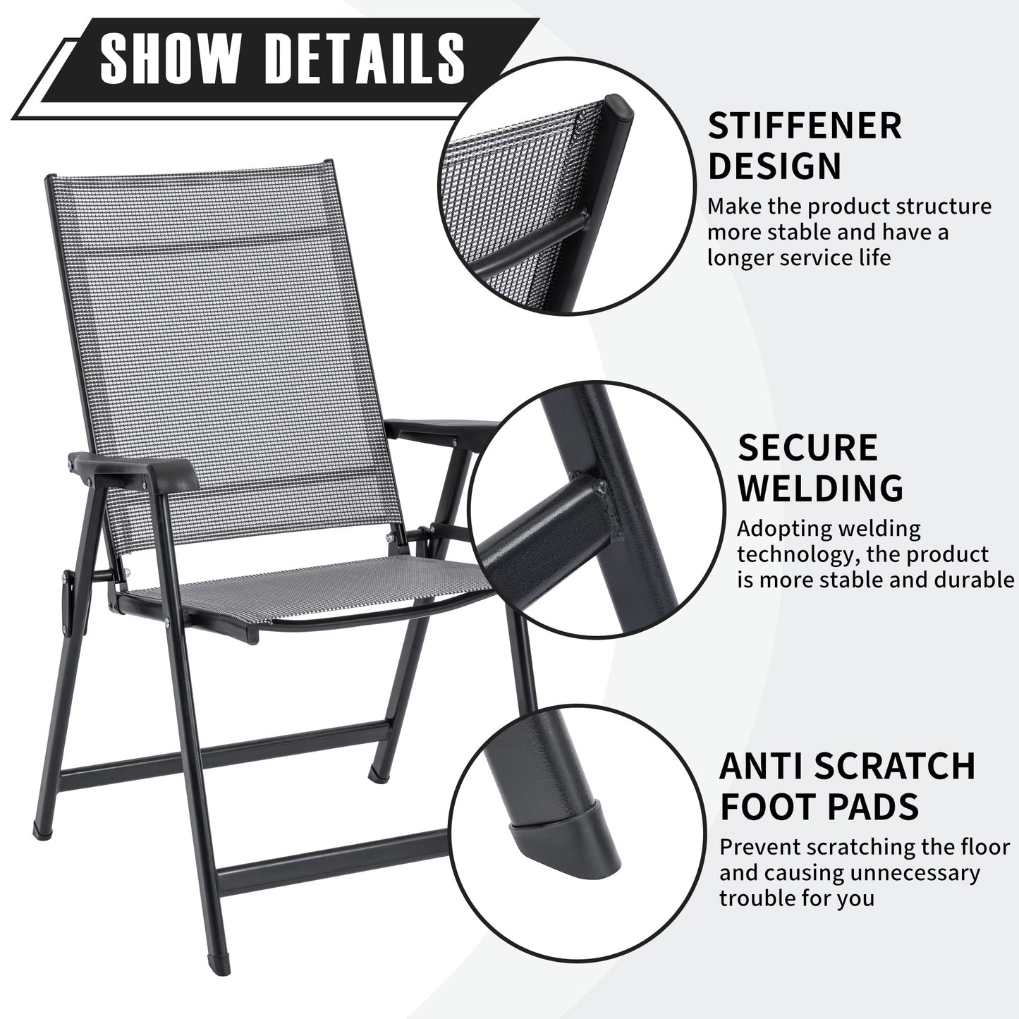 2 - Pack Outdoor Folding Patio Chairs Mesh Arm Chairs Gray AMOMC072 - with | Sold by Uncle Wiener's Wholesale