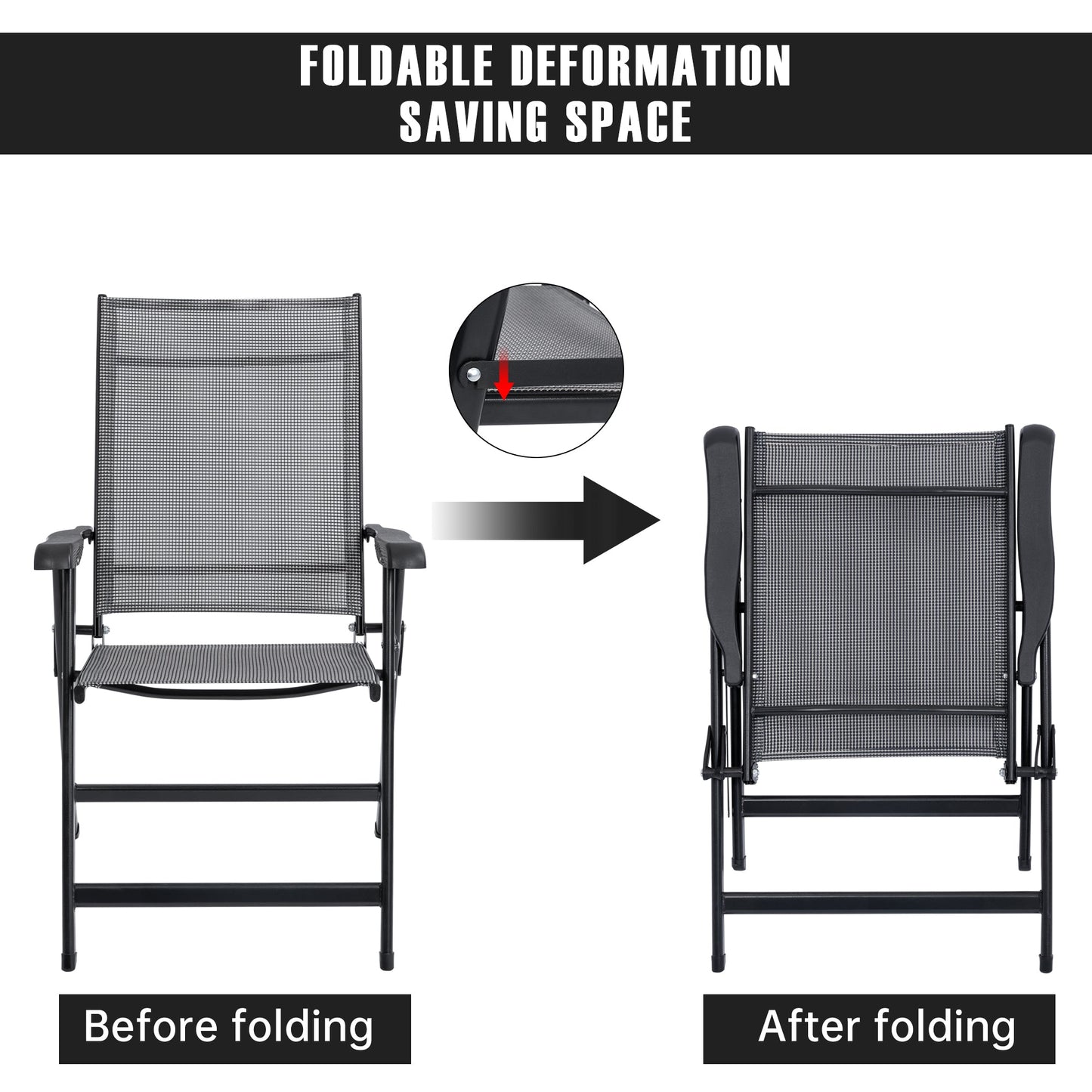 2 - Pack Outdoor Folding Patio Chairs Mesh Arm Chairs Gray AMOMC072 - with | Sold by Uncle Wiener's Wholesale