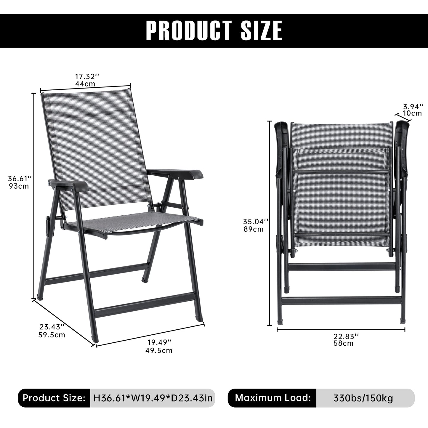 2 - Pack Outdoor Folding Patio Chairs Mesh Arm Chairs Gray AMOMC072 - with | Sold by Uncle Wiener's Wholesale