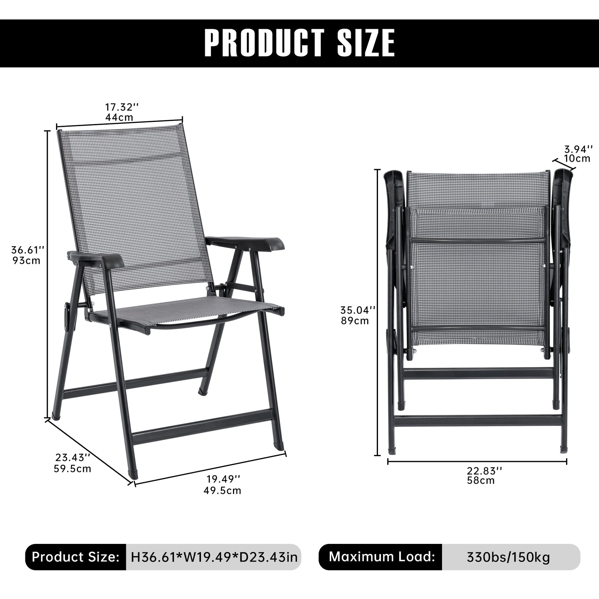 2 - Pack Outdoor Folding Patio Chairs Mesh Arm Chairs Gray AMOMC072 - with | Sold by Uncle Wiener's Wholesale