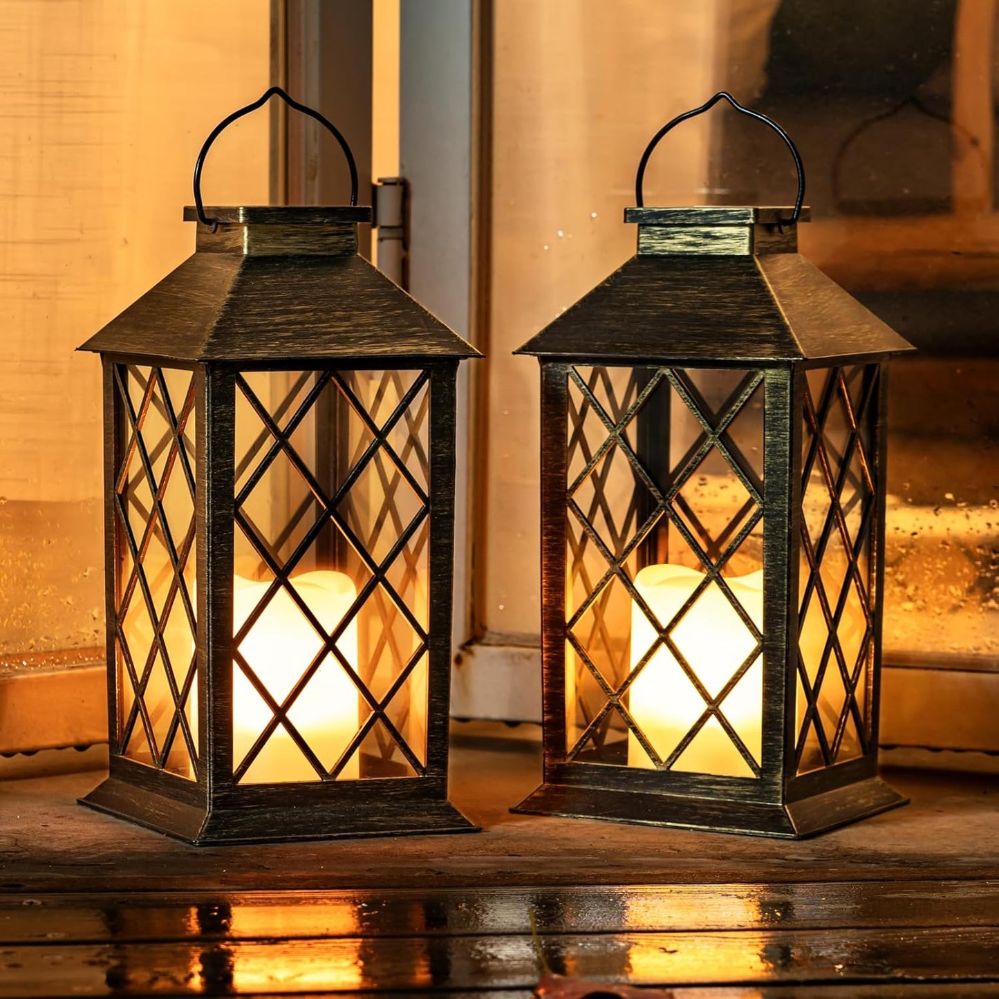 2 - Pack Solar Lanterns with Flickering Flameless LED Candle, Waterproof Hanging Outdoor Solar Lights with Handle 5284L - with | Sold by Uncle Wiener's Wholesale