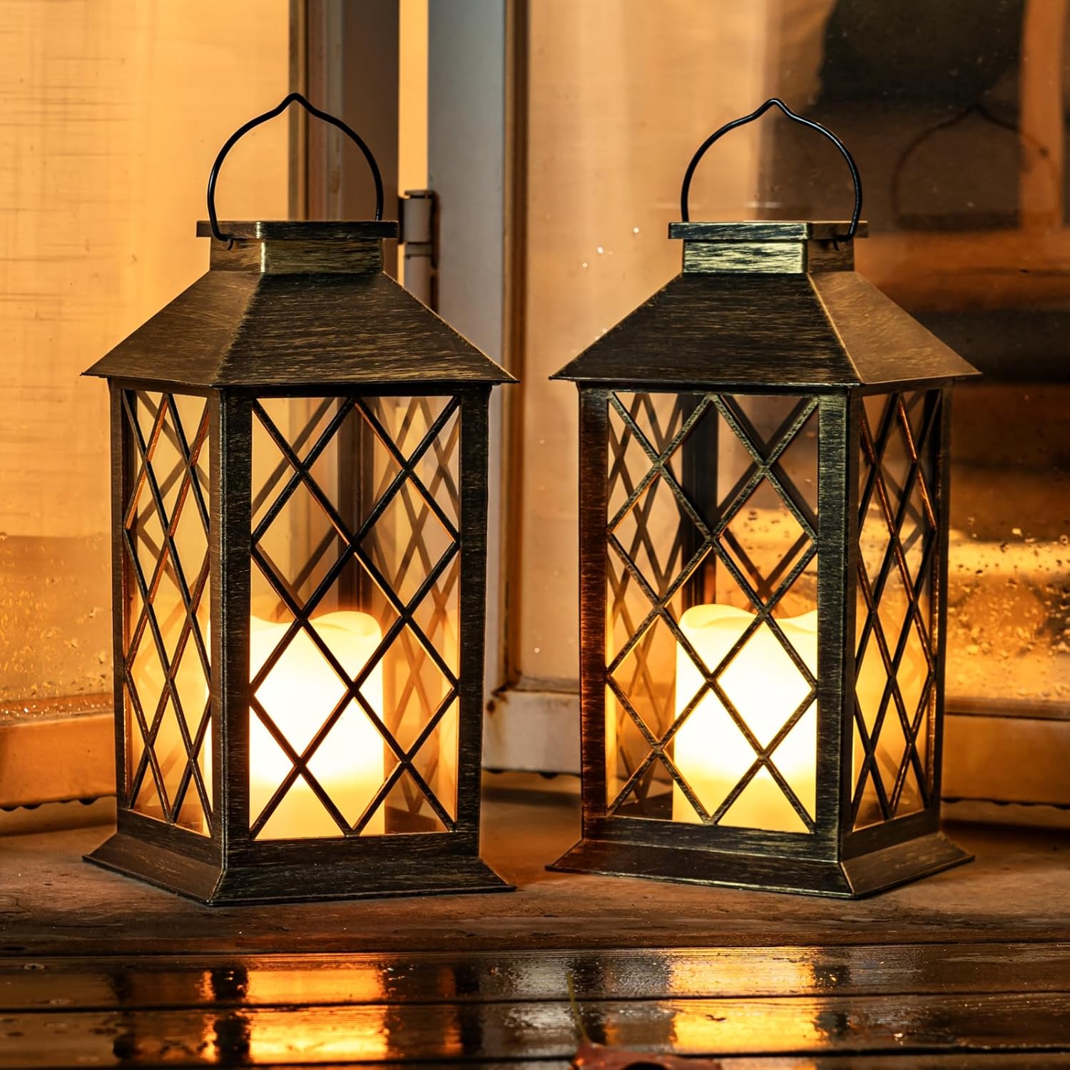 2 - Pack Solar Lanterns with Flickering Flameless LED Candle, Waterproof Hanging Outdoor Solar Lights with Handle 5284L - with | Sold by Uncle Wiener's Wholesale