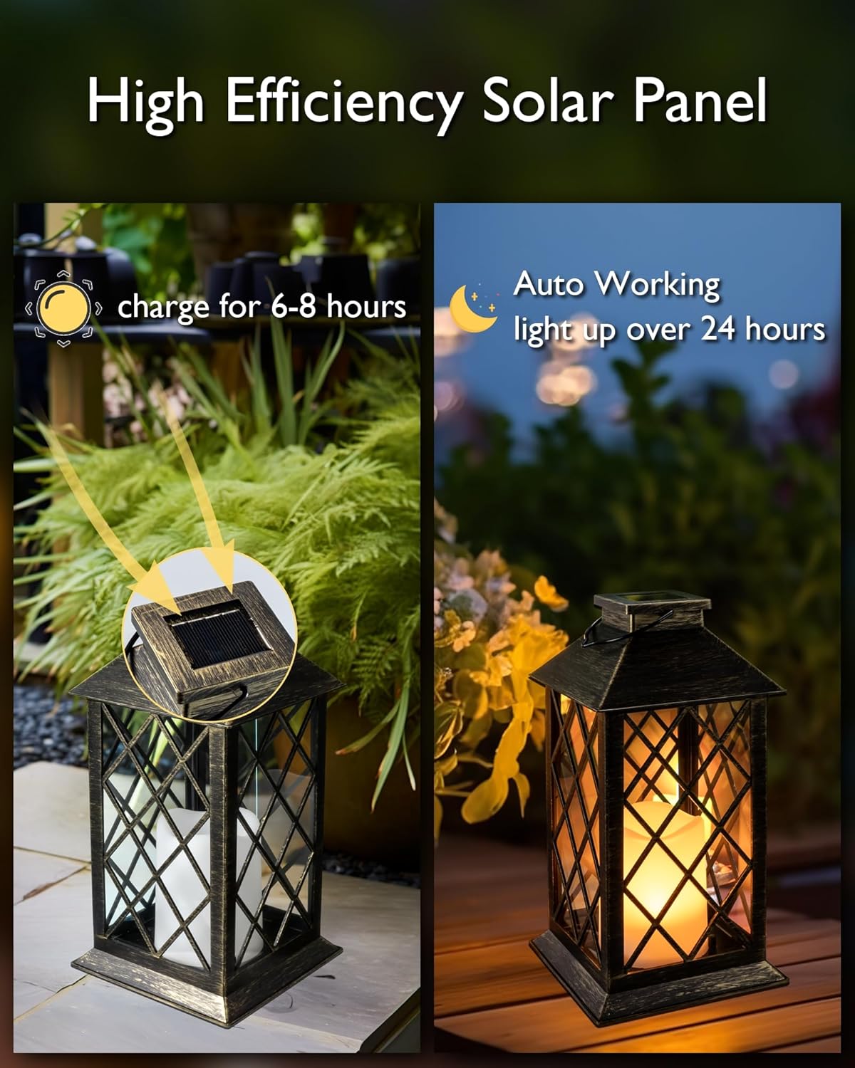 2 - Pack Solar Lanterns with Flickering Flameless LED Candle, Waterproof Hanging Outdoor Solar Lights with Handle 5284L - with | Sold by Uncle Wiener's Wholesale