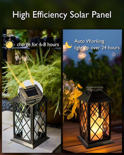 2 - Pack Solar Lanterns with Flickering Flameless LED Candle, Waterproof Hanging Outdoor Solar Lights with Handle 5284L - with | Sold by Uncle Wiener's Wholesale