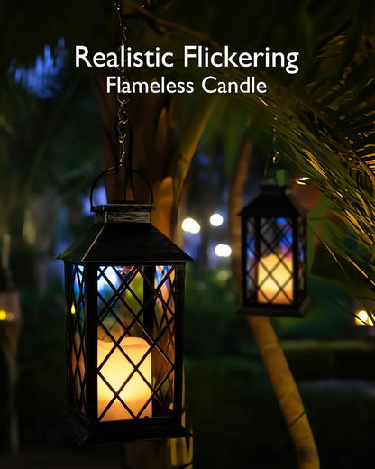 2 - Pack Solar Lanterns with Flickering Flameless LED Candle, Waterproof Hanging Outdoor Solar Lights with Handle 5284L - with | Sold by Uncle Wiener's Wholesale