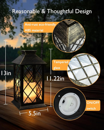 2 - Pack Solar Lanterns with Flickering Flameless LED Candle, Waterproof Hanging Outdoor Solar Lights with Handle 5284L - with | Sold by Uncle Wiener's Wholesale
