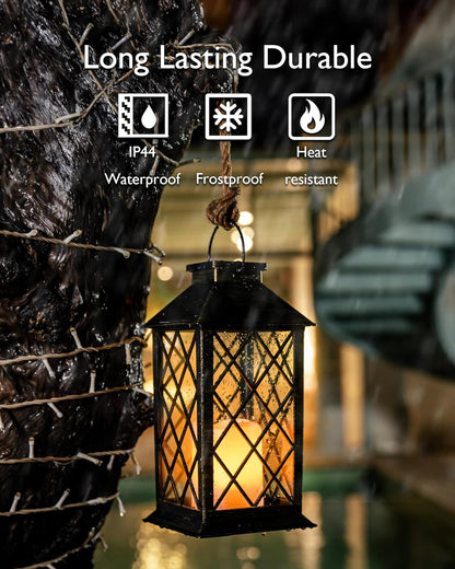 2 - Pack Solar Lanterns with Flickering Flameless LED Candle, Waterproof Hanging Outdoor Solar Lights with Handle 5284L - with | Sold by Uncle Wiener's Wholesale
