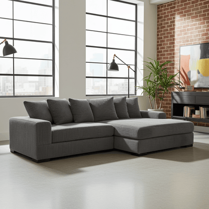 2 - Piece Corduroy Sectional Sofa – Modern Living Room Furniture - Furniture with DARK GRAY BT2520DG | Sold by Uncle Wiener's Wholesale