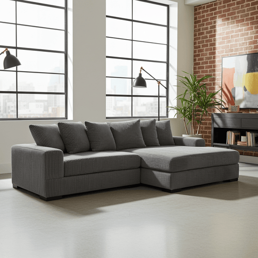 2 - Piece Corduroy Sectional Sofa – Modern Living Room Furniture - Furniture with DARK GRAY BT2520DG | Sold by Uncle Wiener's Wholesale