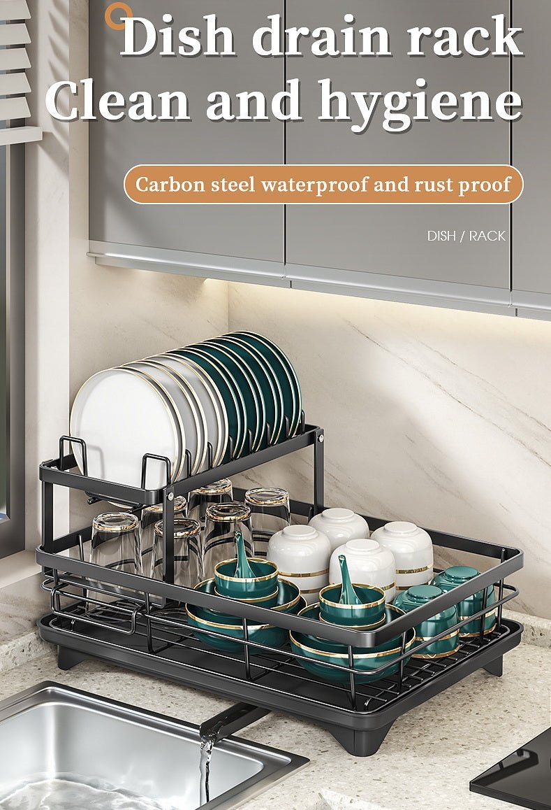 2 - Tier Dish Drying Rack with Drainboard and Cup Holder – Rustproof Kitchen Organizer | S1315 - with | Sold by Uncle Wiener's Wholesale