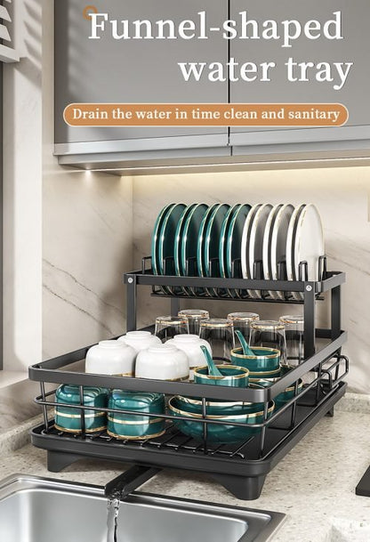 2 - Tier Dish Drying Rack with Drainboard and Cup Holder – Rustproof Kitchen Organizer | S1315 - with | Sold by Uncle Wiener's Wholesale