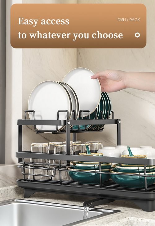 2 - Tier Dish Drying Rack with Drainboard and Cup Holder – Rustproof Kitchen Organizer | S1315 - with | Sold by Uncle Wiener's Wholesale