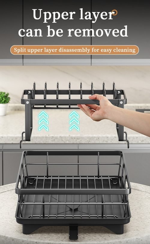 2 - Tier Dish Drying Rack with Drainboard and Cup Holder – Rustproof Kitchen Organizer | S1315 - with | Sold by Uncle Wiener's Wholesale