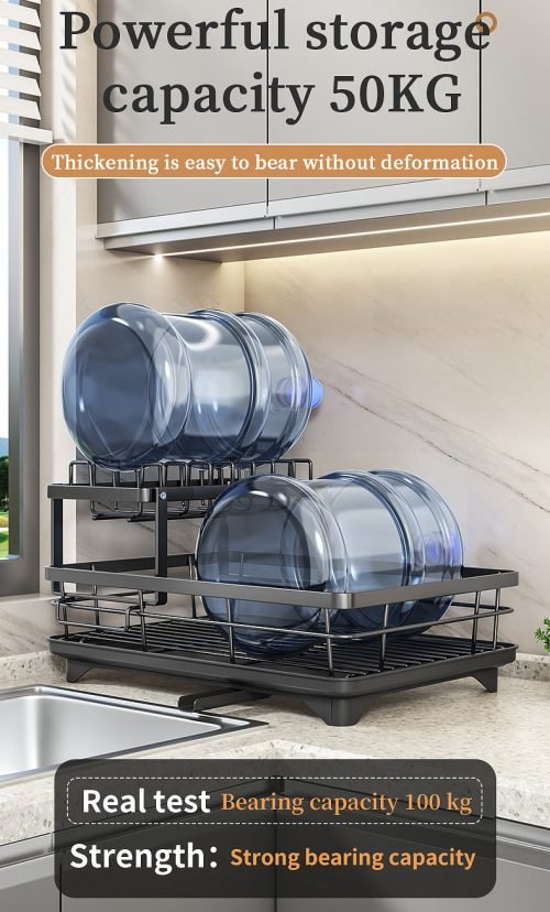 2 - Tier Dish Drying Rack with Drainboard and Cup Holder – Rustproof Kitchen Organizer | S1315 - with | Sold by Uncle Wiener's Wholesale