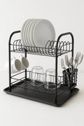2 - Tier Metal Dish Drying Rack with Drain Board – Dual Layer Dish & Mug Organizer | Space - Saving Kitchen Counter Rack 817MDR - with | Sold by Uncle Wiener's Wholesale