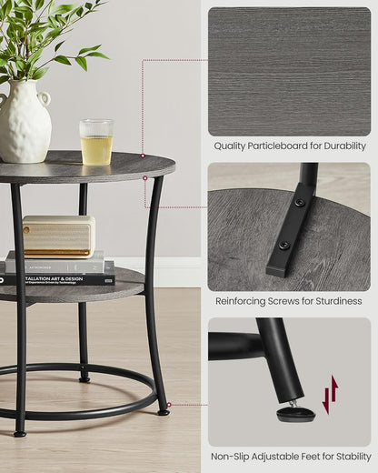 2 Tier Round Side Table, End Table with Storage Shelf and Steel Frame for Living Room, Bedroom and Small Spaces Misty Gray and Ink Black LET056G68 - with | Sold by Uncle Wiener's Wholesale