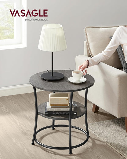 2 Tier Round Side Table, End Table with Storage Shelf and Steel Frame for Living Room, Bedroom and Small Spaces Misty Gray and Ink Black LET056G68 - with | Sold by Uncle Wiener's Wholesale