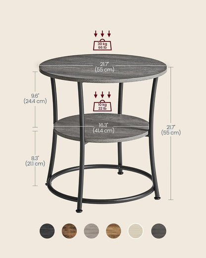 2 Tier Round Side Table, End Table with Storage Shelf and Steel Frame for Living Room, Bedroom and Small Spaces Misty Gray and Ink Black LET056G68 - with | Sold by Uncle Wiener's Wholesale
