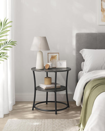 2 Tier Round Side Table, End Table with Storage Shelf and Steel Frame for Living Room, Bedroom and Small Spaces Misty Gray and Ink Black LET056G68 - with | Sold by Uncle Wiener's Wholesale