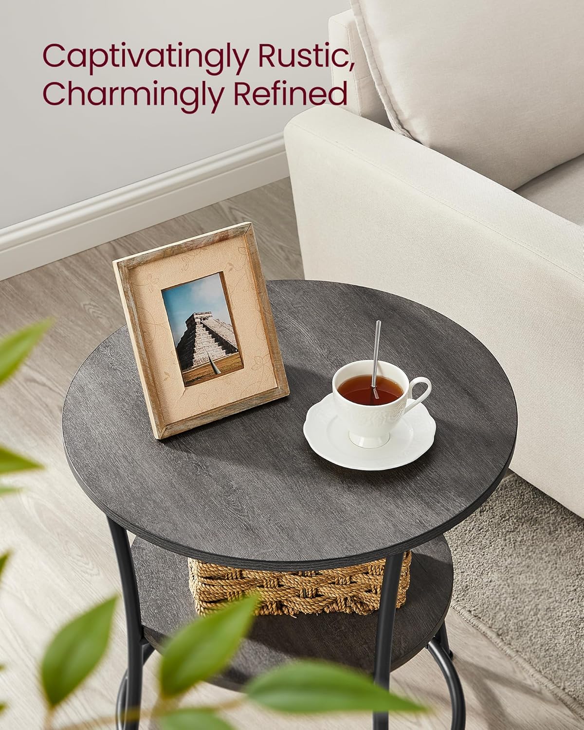 2 Tier Round Side Table, End Table with Storage Shelf and Steel Frame for Living Room, Bedroom and Small Spaces Misty Gray and Ink Black LET056G68 - with | Sold by Uncle Wiener's Wholesale