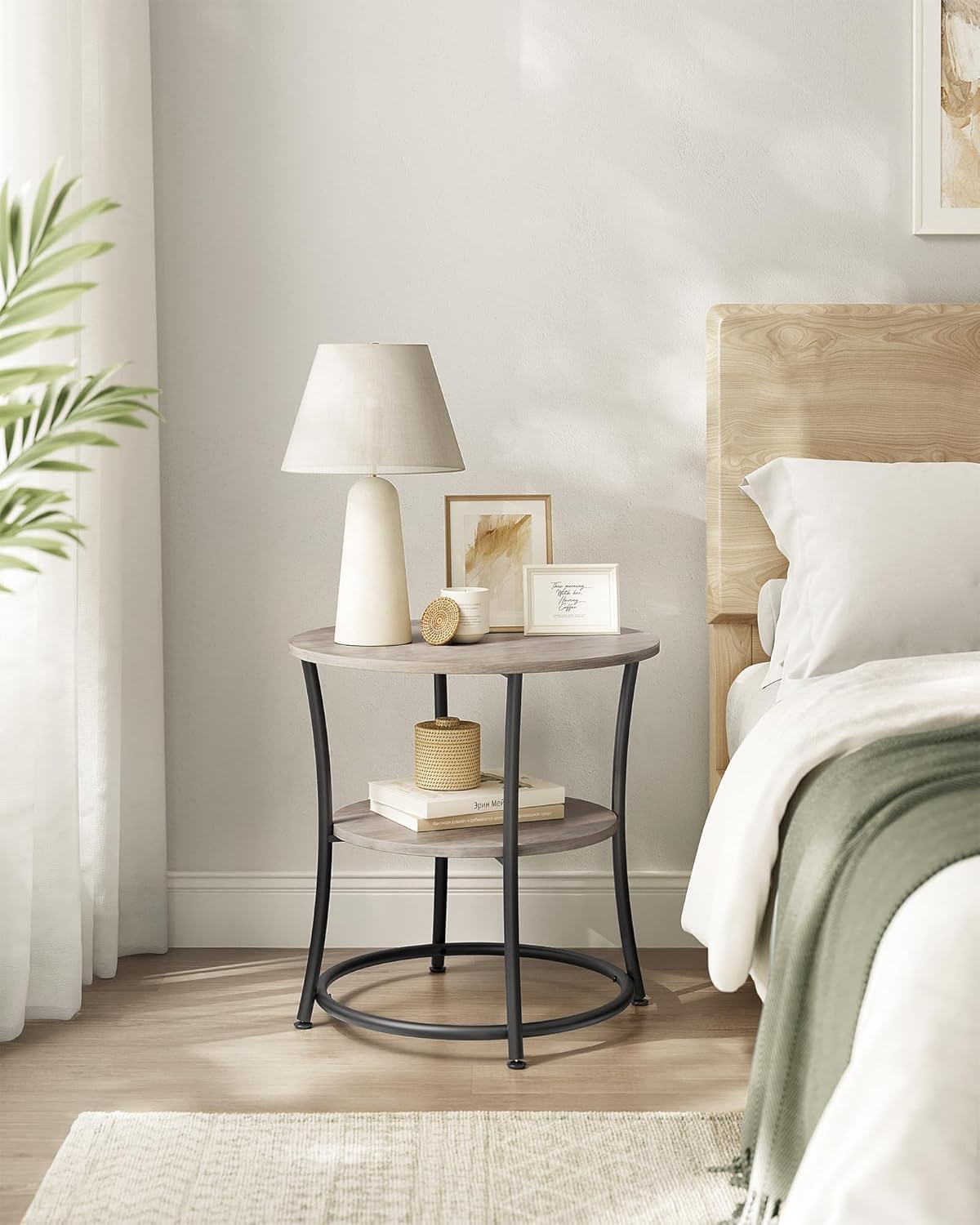 2 Tier Round Side Table with Storage Shelf, End Table, Nightstand for Living Room, Bedroom and Small Spaces Heather Greige and Ink Black LET56BG - with | Sold by Uncle Wiener's Wholesale