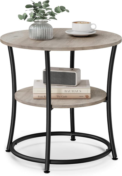 2 Tier Round Side Table with Storage Shelf, End Table, Nightstand for Living Room, Bedroom and Small Spaces Heather Greige and Ink Black LET56BG - with | Sold by Uncle Wiener's Wholesale