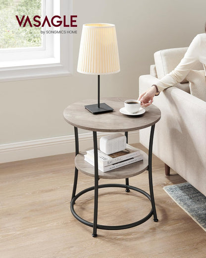 2 Tier Round Side Table with Storage Shelf, End Table, Nightstand for Living Room, Bedroom and Small Spaces Heather Greige and Ink Black LET56BG - with | Sold by Uncle Wiener's Wholesale