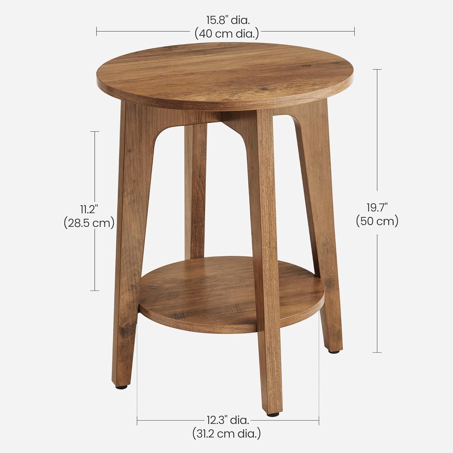 2 Tier Round Side Table with Storage Shelf, Small Nightstand with Tapered Legs for Living Room and Bedroom Honey Brown LET283T41V1 - with | Sold by Uncle Wiener's Wholesale