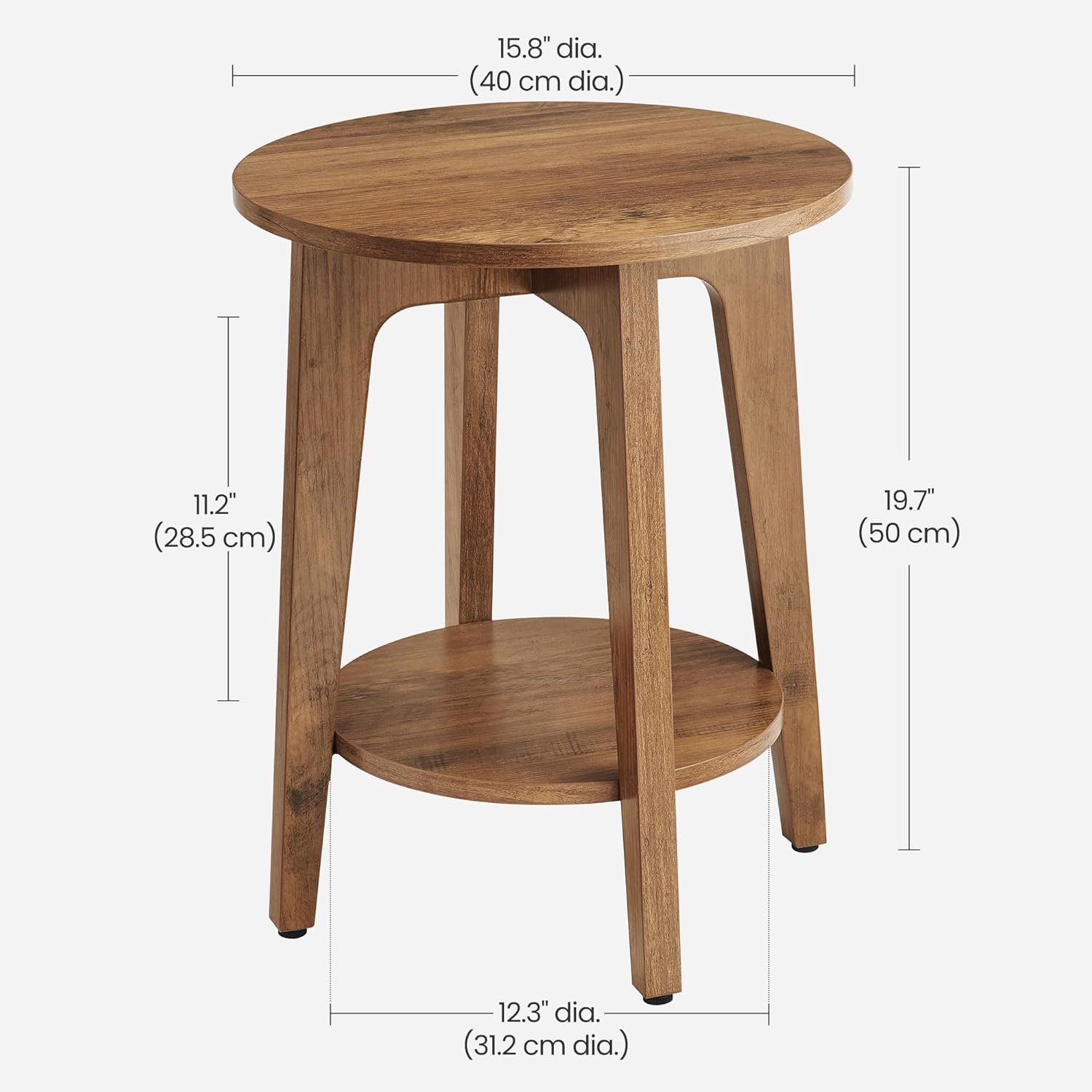 2 Tier Round Side Table with Storage Shelf, Small Nightstand with Tapered Legs for Living Room and Bedroom Honey Brown LET283T41V1 - with | Sold by Uncle Wiener's Wholesale