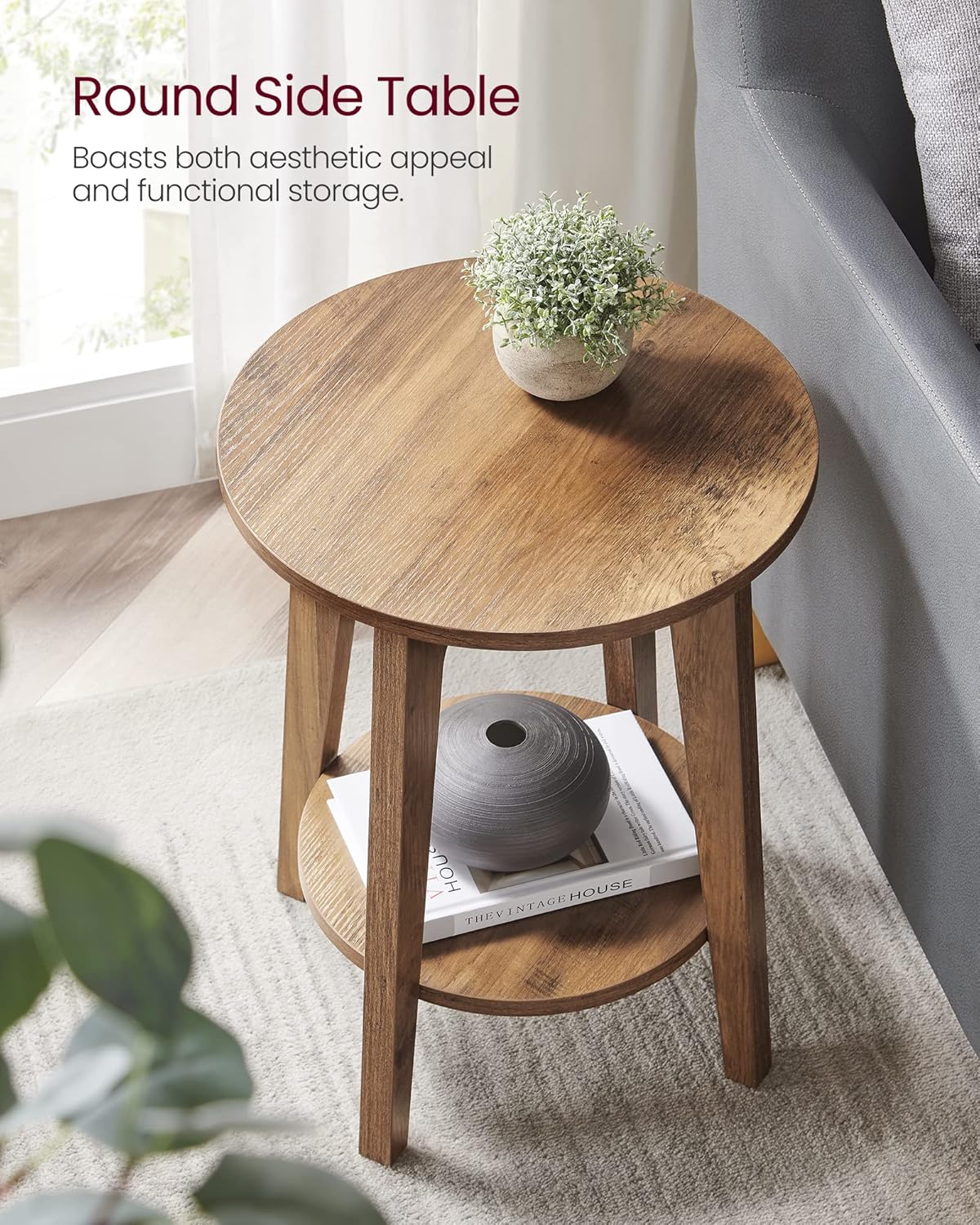 2 Tier Round Side Table with Storage Shelf, Small Nightstand with Tapered Legs for Living Room and Bedroom Honey Brown LET283T41V1 - with | Sold by Uncle Wiener's Wholesale