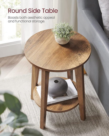 2 Tier Round Side Table with Storage Shelf, Small Nightstand with Tapered Legs for Living Room and Bedroom Honey Brown LET283T41V1 - with | Sold by Uncle Wiener's Wholesale