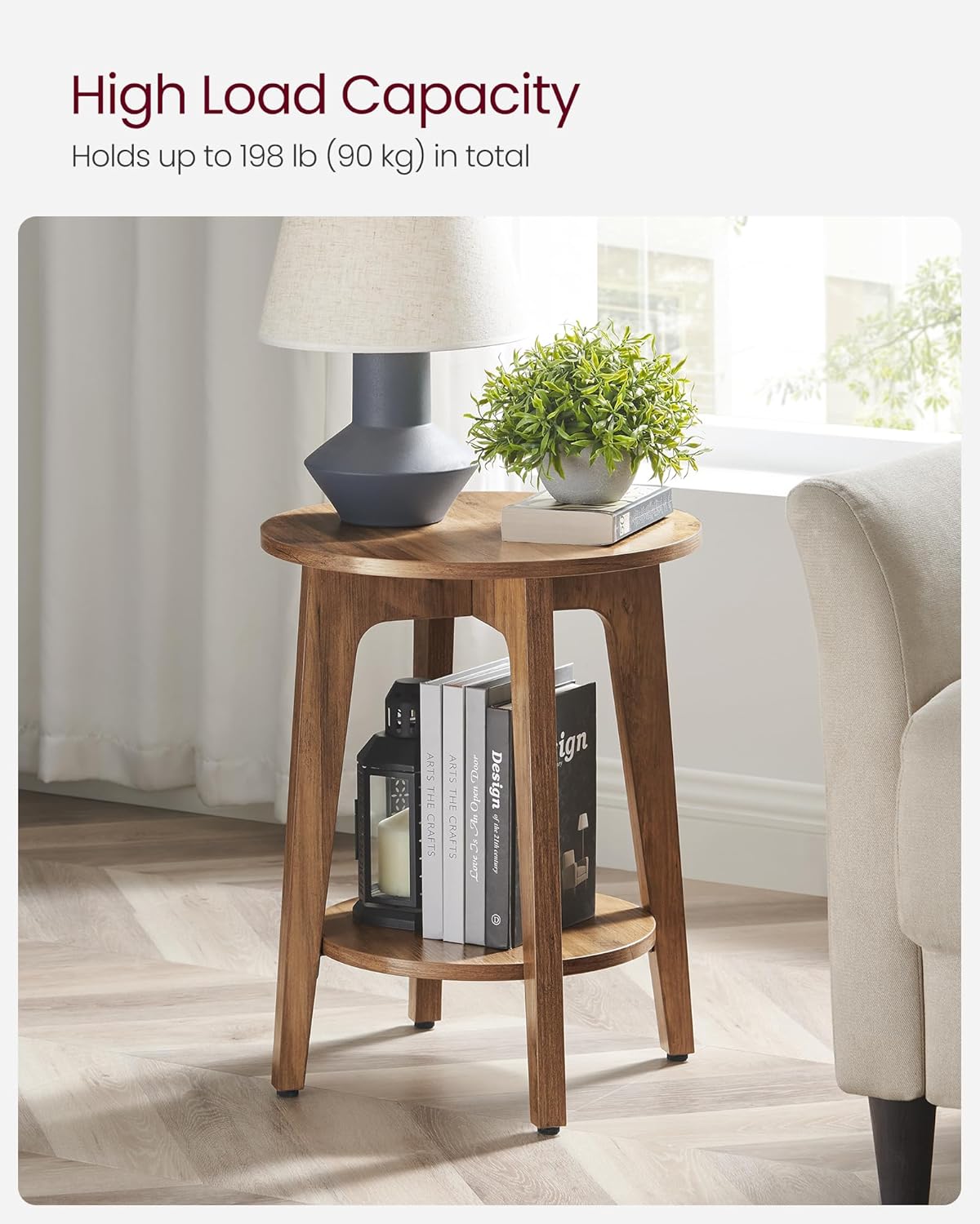 2 Tier Round Side Table with Storage Shelf, Small Nightstand with Tapered Legs for Living Room and Bedroom Honey Brown LET283T41V1 - with | Sold by Uncle Wiener's Wholesale