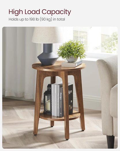 2 Tier Round Side Table with Storage Shelf, Small Nightstand with Tapered Legs for Living Room and Bedroom Honey Brown LET283T41V1 - with | Sold by Uncle Wiener's Wholesale