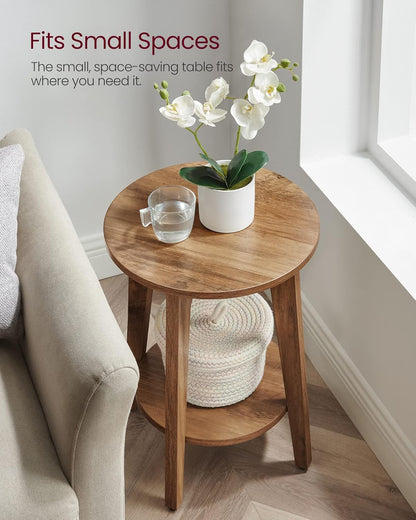 2 Tier Round Side Table with Storage Shelf, Small Nightstand with Tapered Legs for Living Room and Bedroom Honey Brown LET283T41V1 - with | Sold by Uncle Wiener's Wholesale