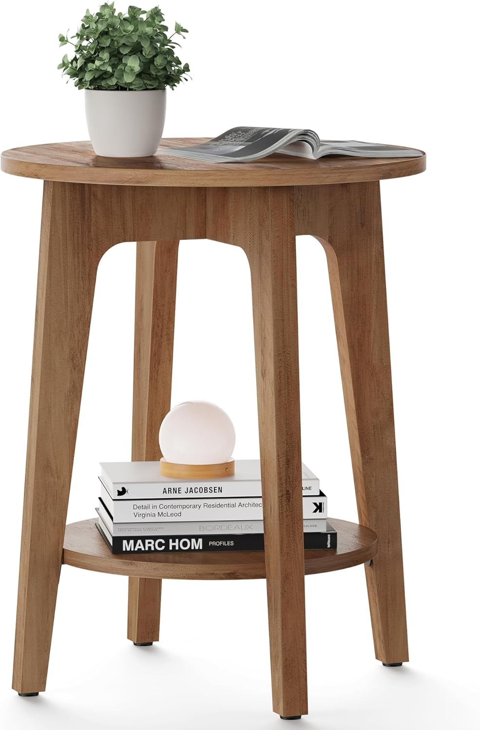 2 Tier Round Side Table with Storage Shelf, Small Nightstand with Tapered Legs for Living Room and Bedroom Honey Brown LET283T41V1 - with | Sold by Uncle Wiener's Wholesale
