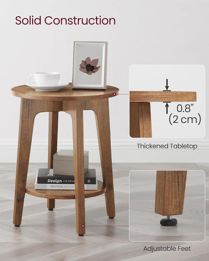 2 Tier Round Side Table with Storage Shelf, Small Nightstand with Tapered Legs for Living Room and Bedroom Honey Brown LET283T41V1 - with | Sold by Uncle Wiener's Wholesale