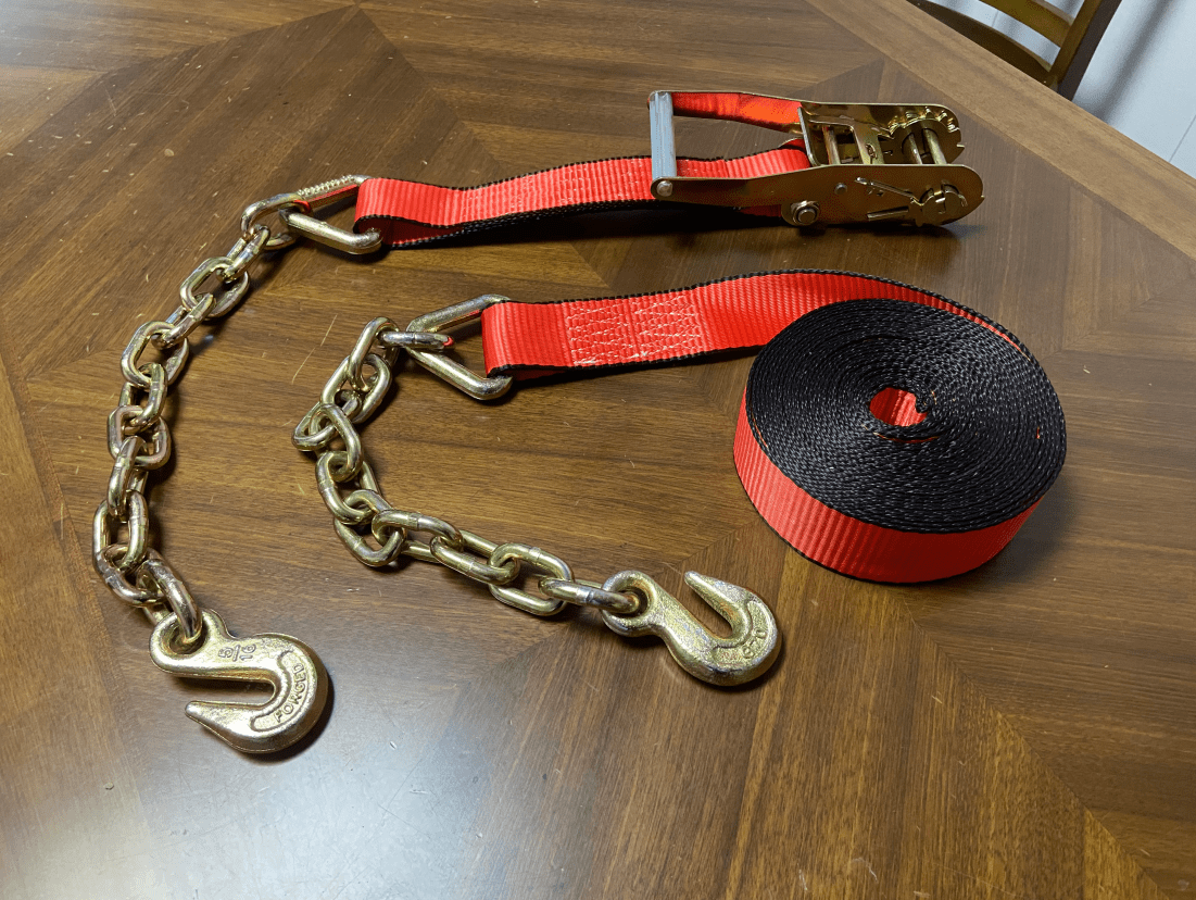 2" x 30' Ratchet Strap with Chain Ends 10000 lb Heavy Duty Tie Down Red RTS30D - with | Sold by Uncle Wiener's Wholesale