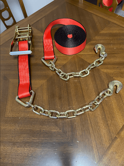 2" x 30' Ratchet Strap with Chain Ends 10000 lb Heavy Duty Tie Down Red RTS30D - with | Sold by Uncle Wiener's Wholesale