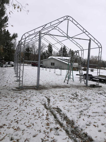 20' Double Truss Fabric Shelter – Heavy - Duty PVC Industrial Storage Tent - Portable Double Truss Storage Shelter with REPLACMEMT MAIN BODY COVER 20X56 14.5 OZ PVC | Sold by Uncle Wiener's Wholesale