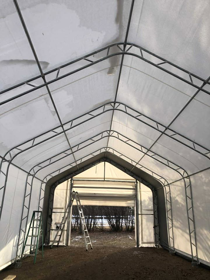20' Double Truss Fabric Shelter – Heavy - Duty PVC Industrial Storage Tent - Portable Double Truss Storage Shelter with REPLACMEMT MAIN BODY COVER 20X56 14.5 OZ PVC | Sold by Uncle Wiener's Wholesale