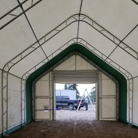 20' Double Truss Fabric Shelter – Heavy - Duty PVC Industrial Storage Tent - Portable Double Truss Storage Shelter with REPLACMEMT MAIN BODY COVER 20X56 14.5 OZ PVC | Sold by Uncle Wiener's Wholesale