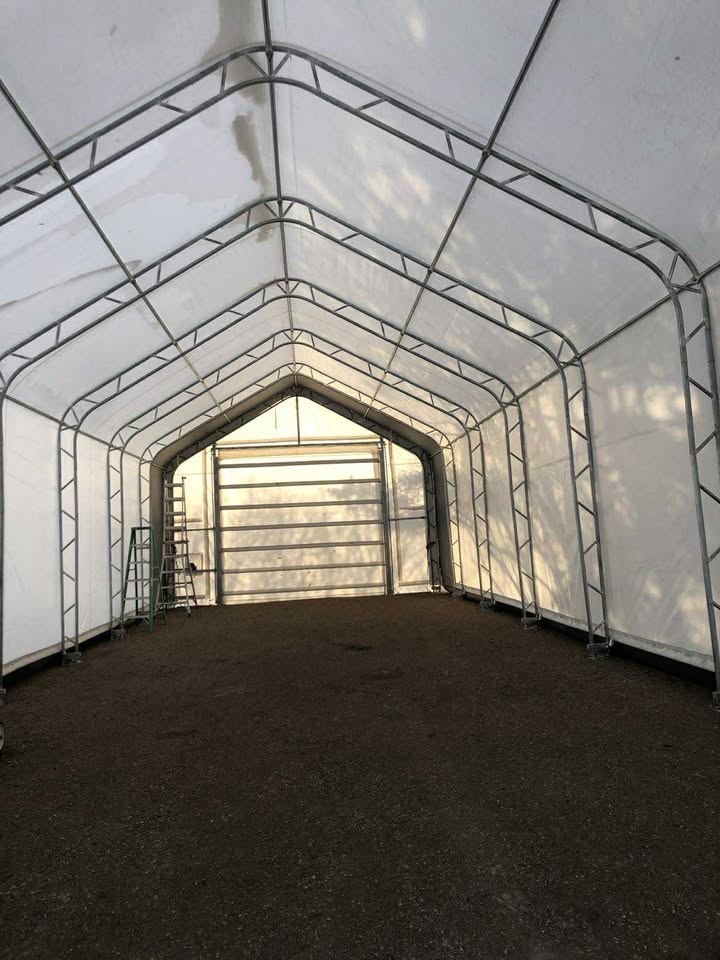 20' Double Truss Fabric Shelter – Heavy - Duty PVC Industrial Storage Tent - Portable Double Truss Storage Shelter with REPLACMEMT MAIN BODY COVER 20X56 14.5 OZ PVC | Sold by Uncle Wiener's Wholesale