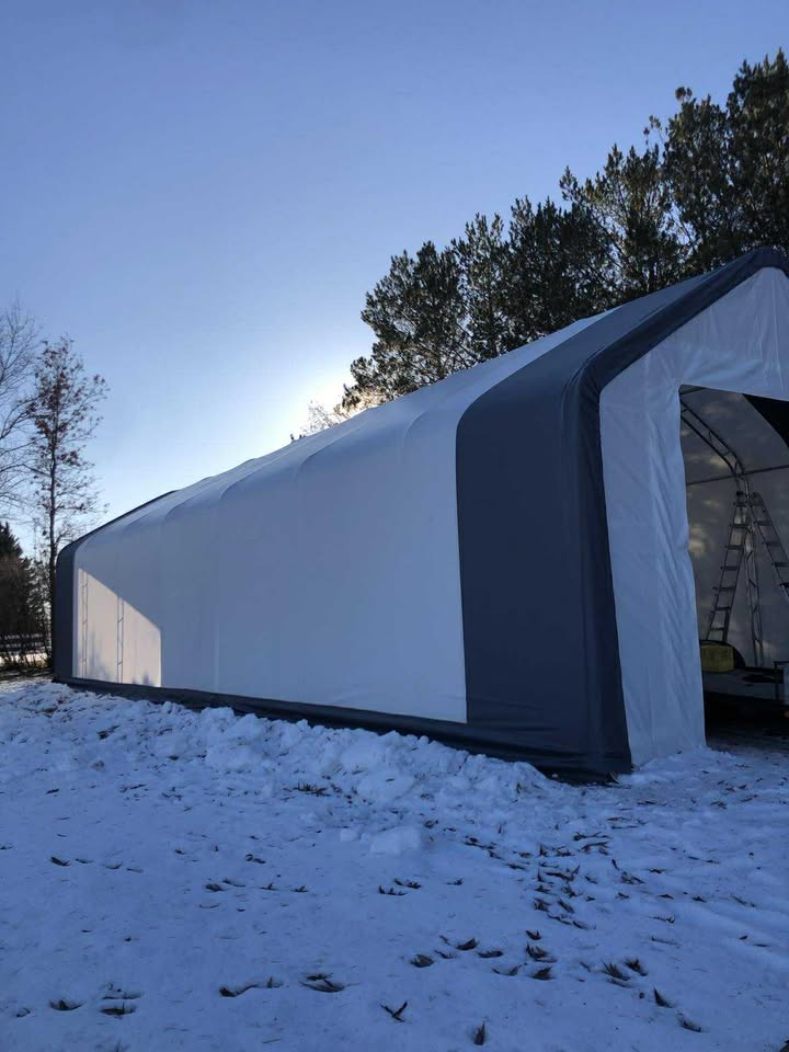 20' Double Truss Fabric Shelter – Heavy - Duty PVC Industrial Storage Tent - Portable Double Truss Storage Shelter with REPLACMEMT MAIN BODY COVER 20X56 14.5 OZ PVC | Sold by Uncle Wiener's Wholesale