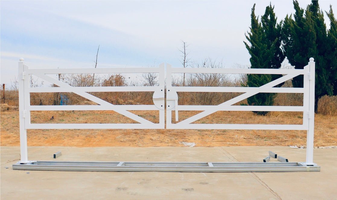 20 FT Farm Driveway Gate White– Heavy - Duty Wrought Iron Entry Gate Model TM18NCW - with | Sold by Uncle Wiener's Wholesale