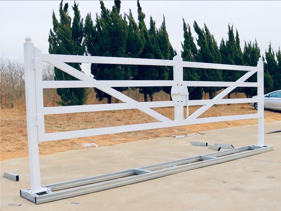 20 FT Farm Driveway Gate White– Heavy - Duty Wrought Iron Entry Gate Model TM18NCW - with | Sold by Uncle Wiener's Wholesale