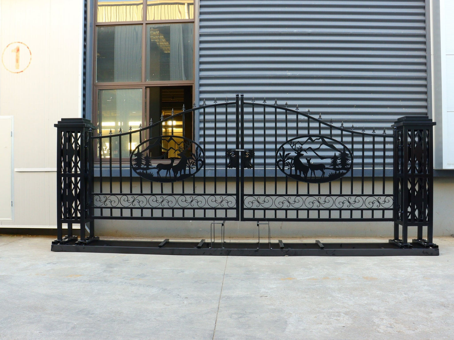 20 FT Heavy - Duty Steel Driveway Gate with Deer Artwork – Black Dual Swing Farm & Driveway Gate Kit SU20DG - with | Sold by Uncle Wiener's Wholesale