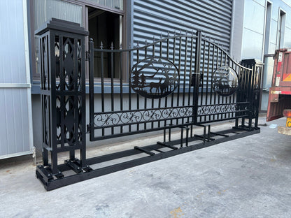 20 FT Heavy - Duty Steel Driveway Gate with Deer Artwork – Black Dual Swing Farm & Driveway Gate Kit SU20DG - with | Sold by Uncle Wiener's Wholesale