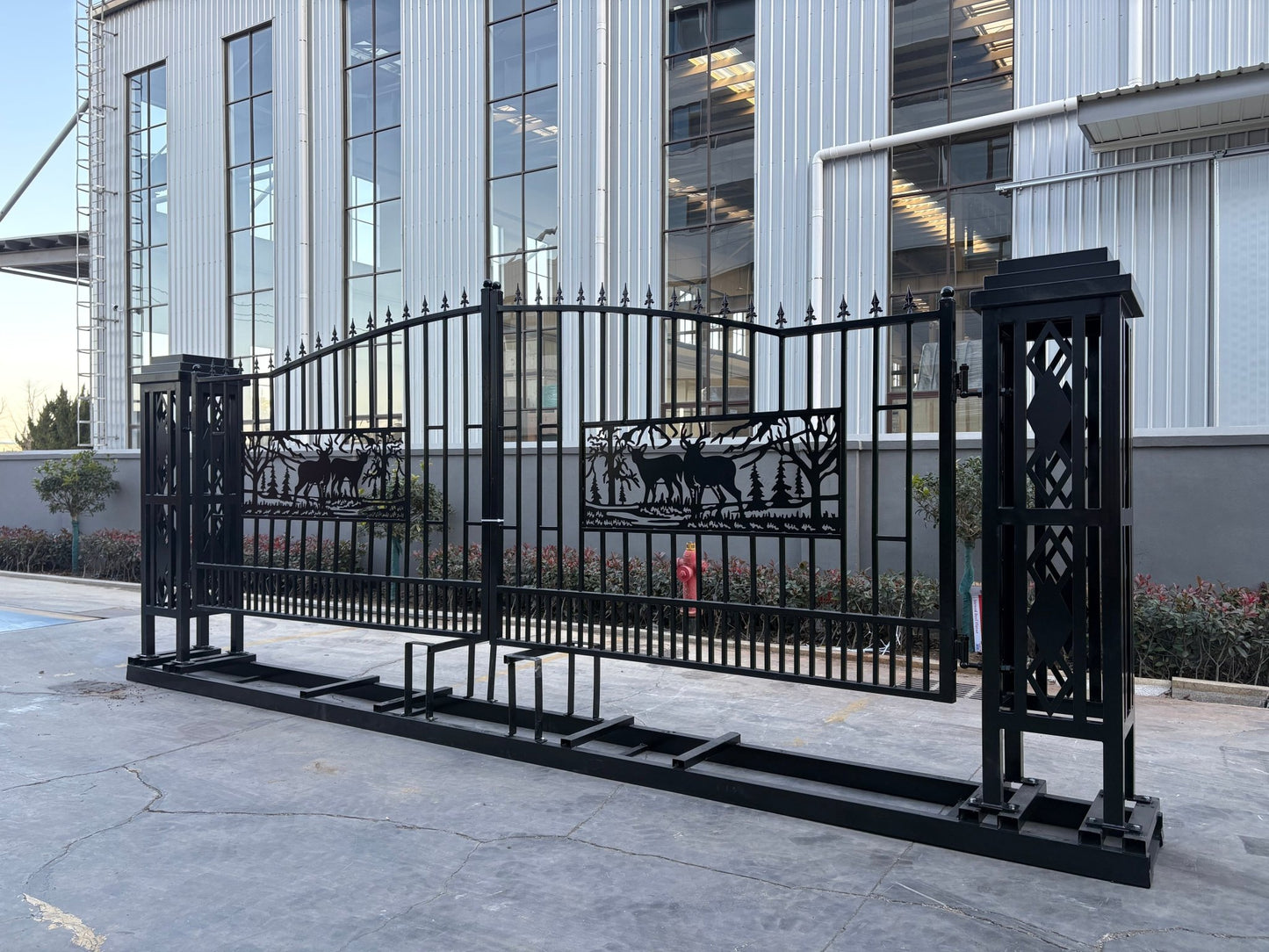 20 FT Heavy - Duty Steel Driveway Gate with Square Deer Artwork – Black Dual Swing Farm & Ranch Gate Kit SU20SQ - with | Sold by Uncle Wiener's Wholesale