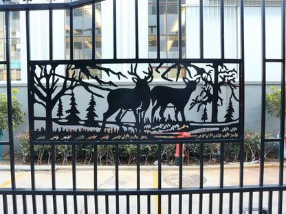 20 FT Heavy - Duty Steel Driveway Gate with Square Deer Artwork – Black Dual Swing Farm & Ranch Gate Kit SU20SQ - with | Sold by Uncle Wiener's Wholesale